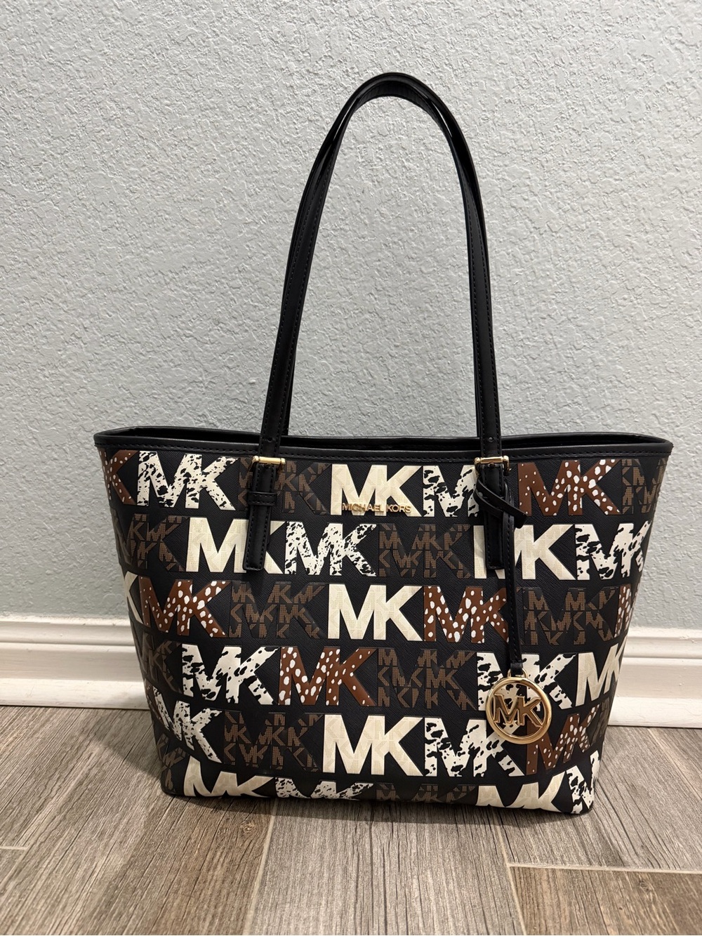 Michael Kors Black, Brown & Cream MK Signature Tote